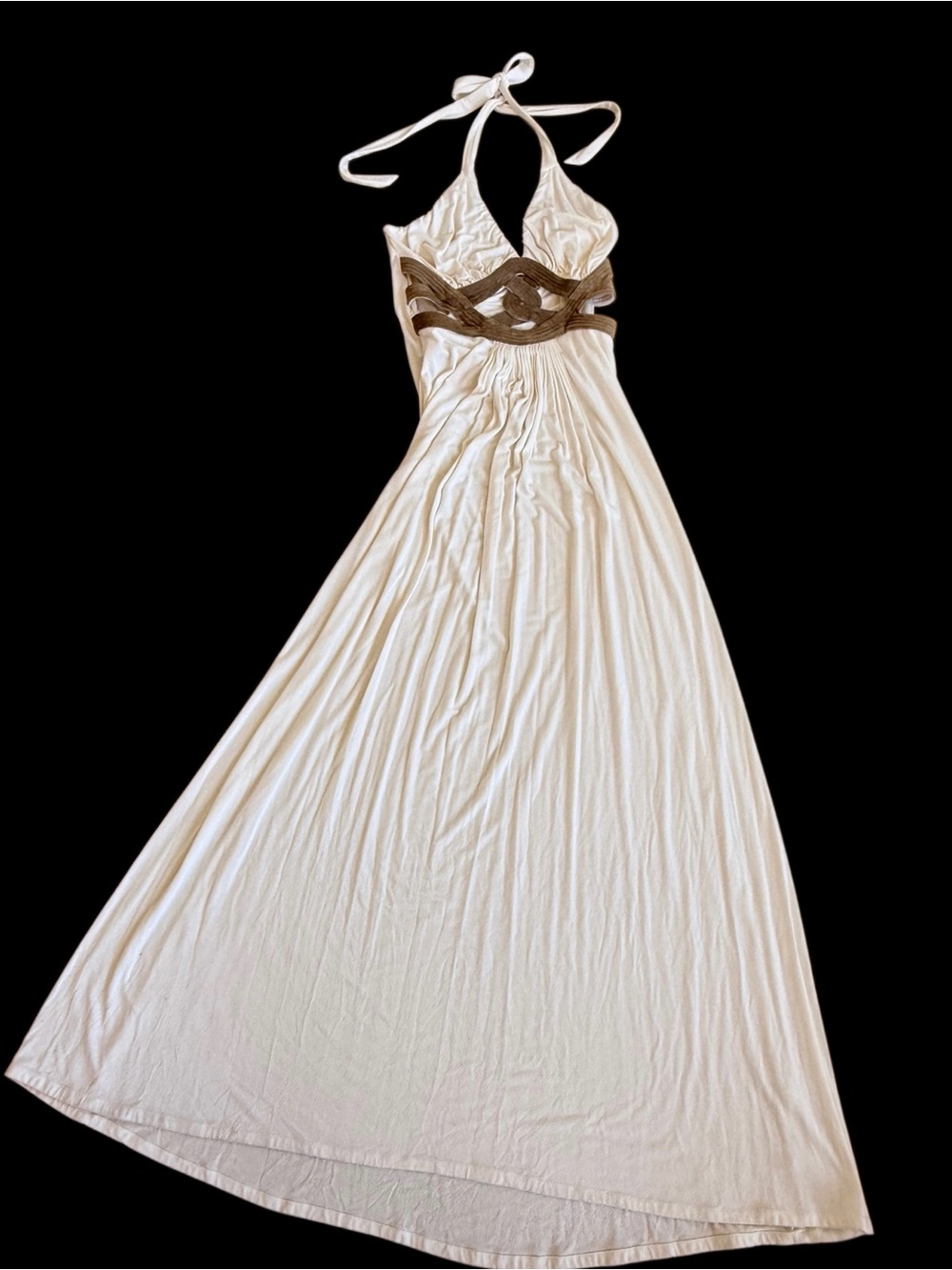 SKY MAXI DRESS IN IVORY WITH TAN SUEDE MID CUTOUTS - Picture 2 of 9